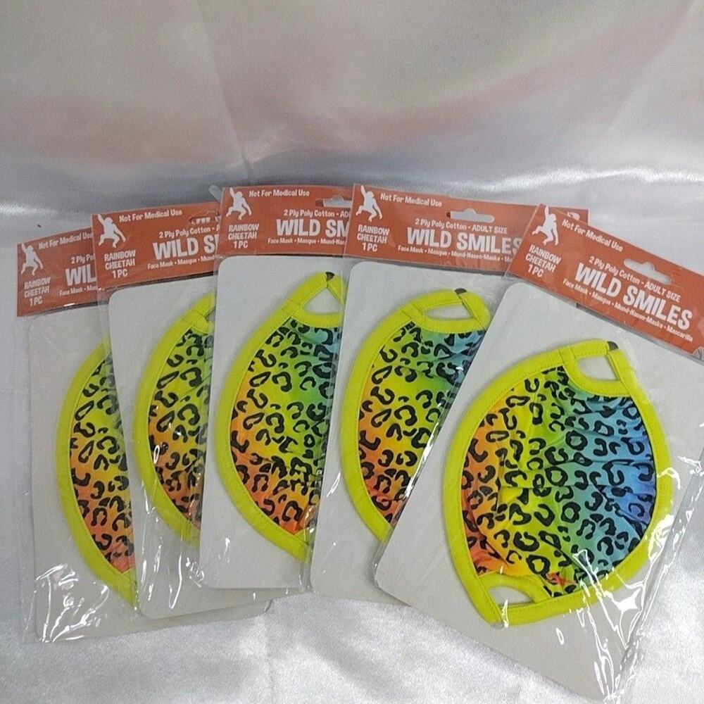 Wild Republic Wild Smiles Rainbow Cheetah Face Mask Adult Lot Of 6 Reusable